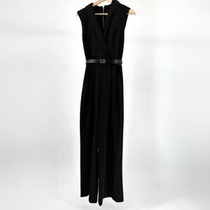 Calvin Klein Black Wide Leg Belted Gold Hardware Sleeveless Jumpsuit